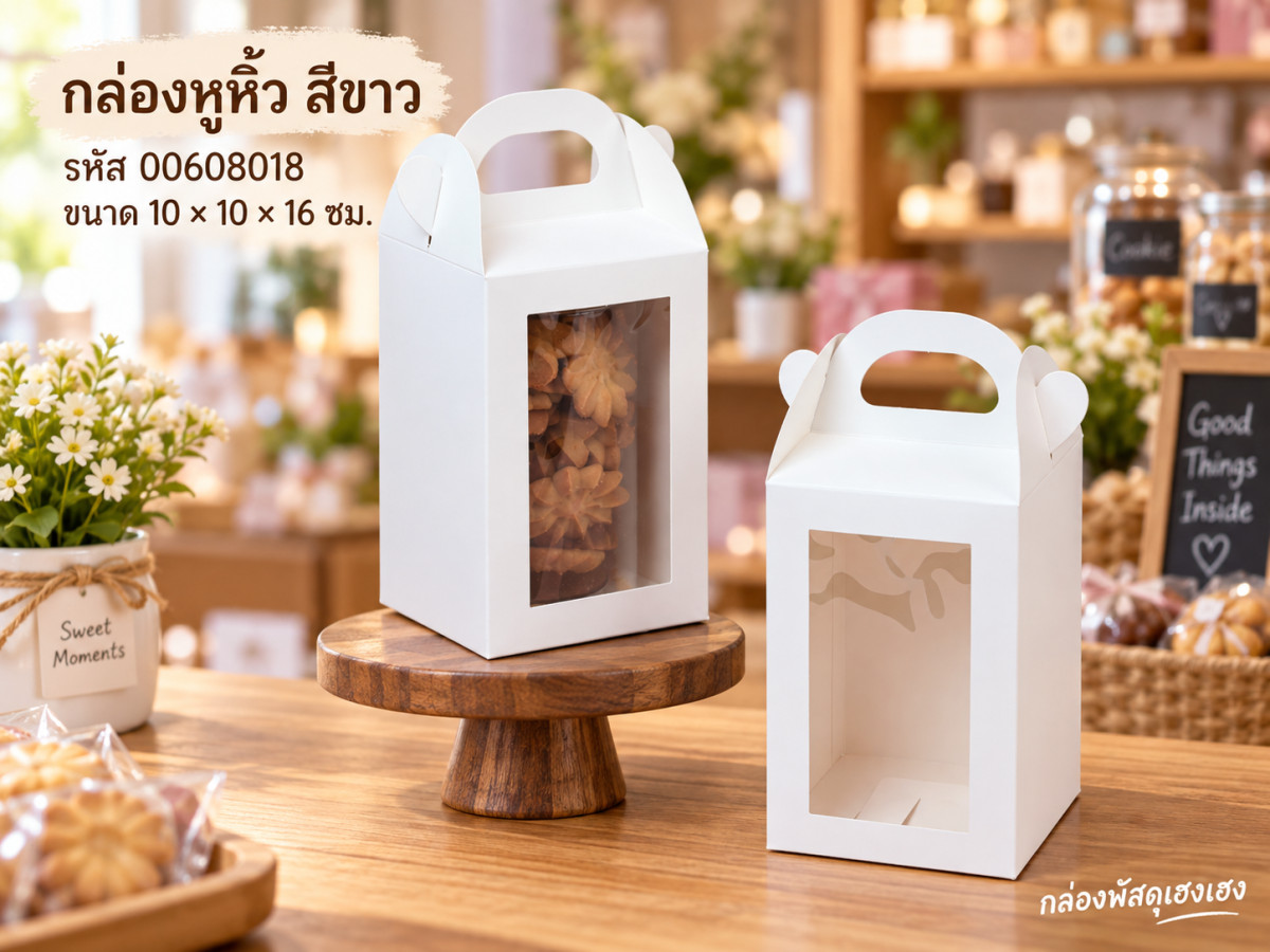 กล่องหูหิ้ว ขาว 10x10x16 ซม.
