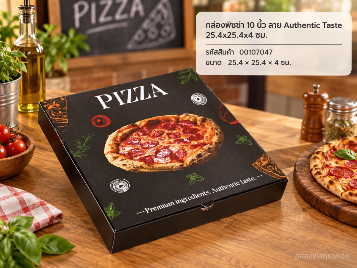 กล่องพิซซ่า 10 นิ้ว ลาย Authentic Taste 25.4x25.4x4 ซม.